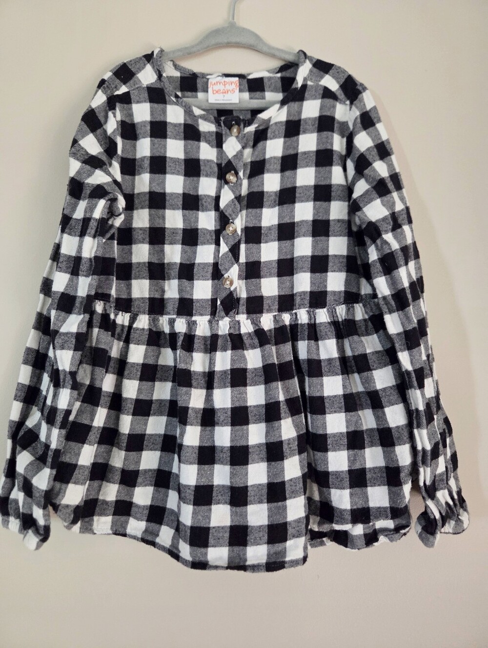 Jumping Beans Girls Black White Buffalo Plaid Tunic Top